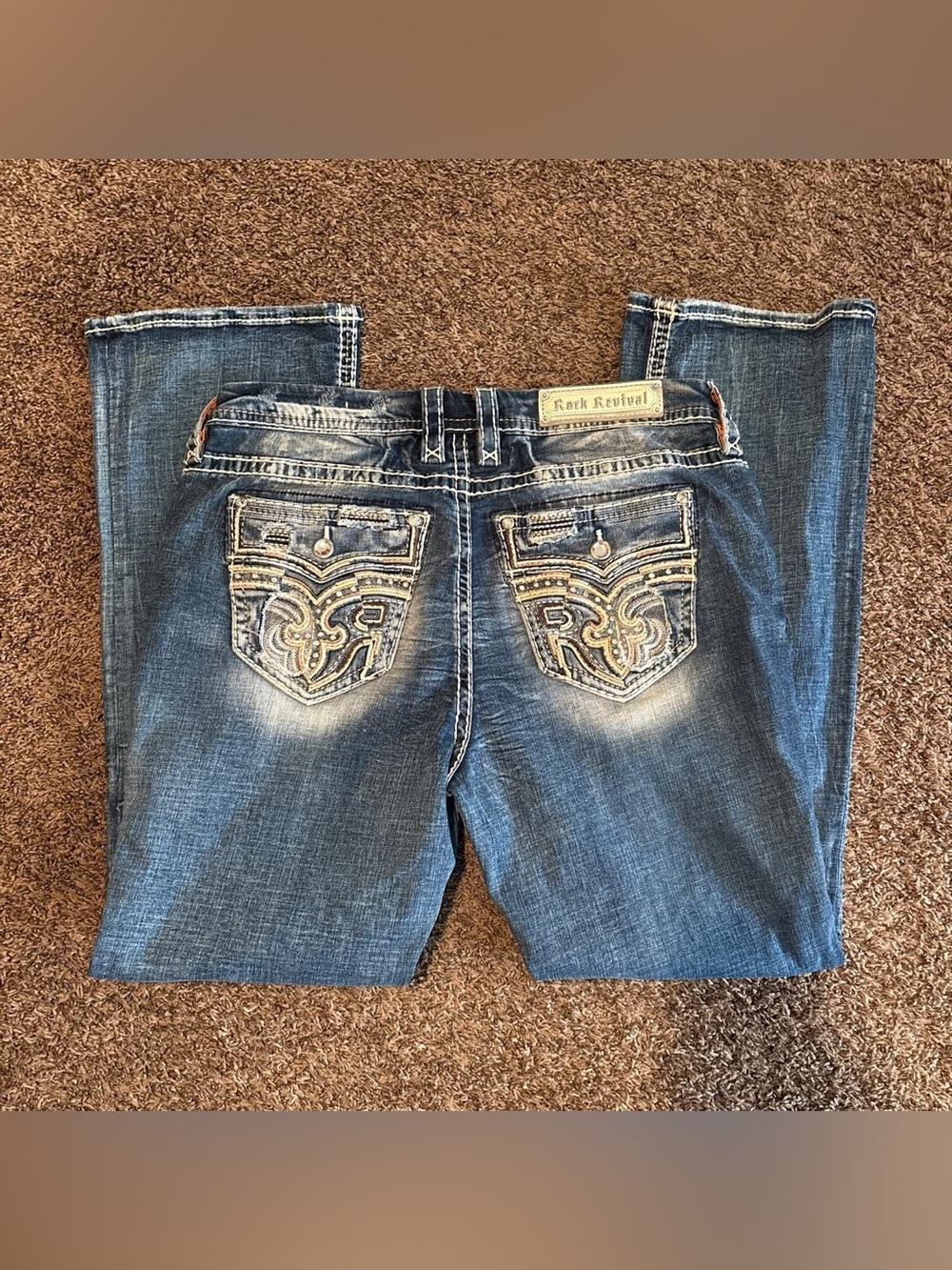 Rock Revival Dark Blue Embroidered Studded Back Pocket Jeans